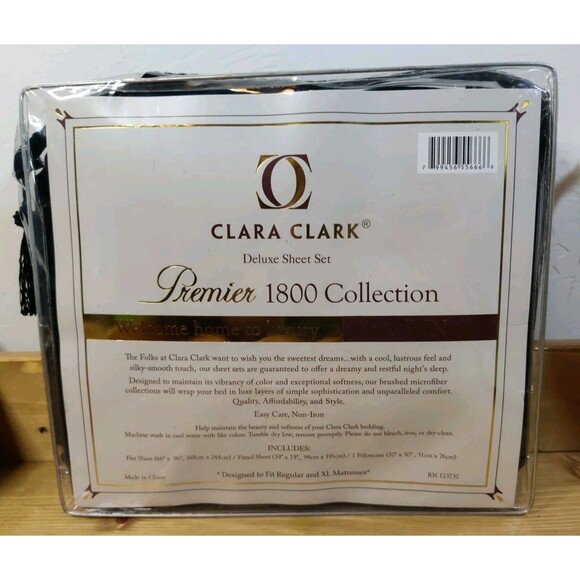 Clara Clark Premier 1800 Series 3 Pc Sheet Set Black Microfiber Twin - Picture 3 of 4